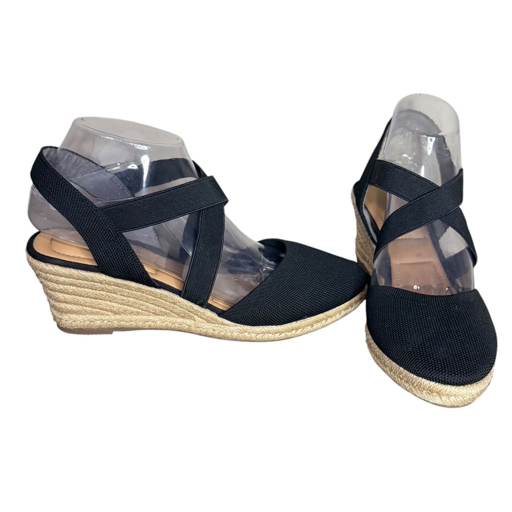 Joie Black Sydney Espadrille Wedge Sandals Elastic Straps Women's Size 9M